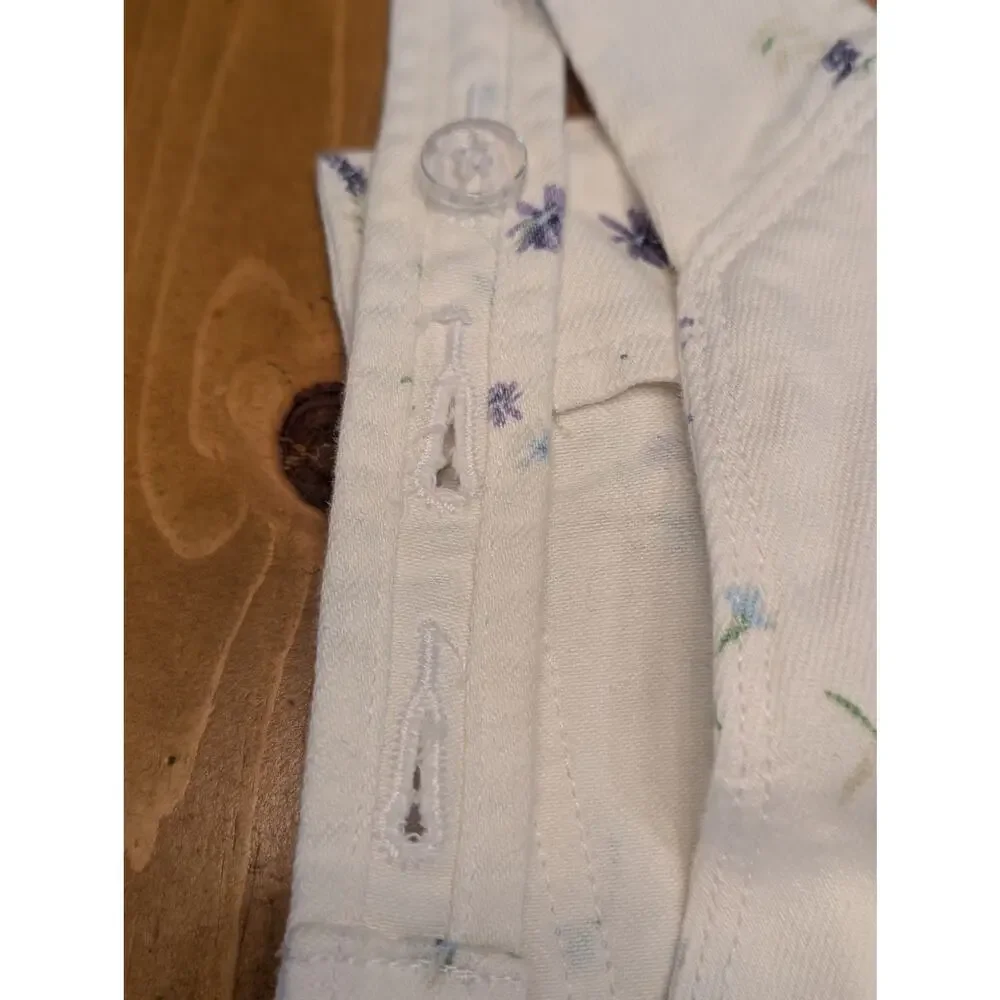Old Navy Denim Short Overalls, White, Blue Flowers, NWOT, Girl's XL 14/16